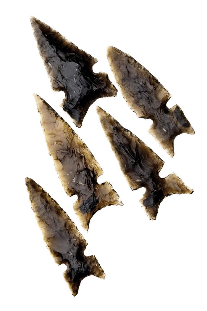 Lote de cinco puntas de obsidiana verde