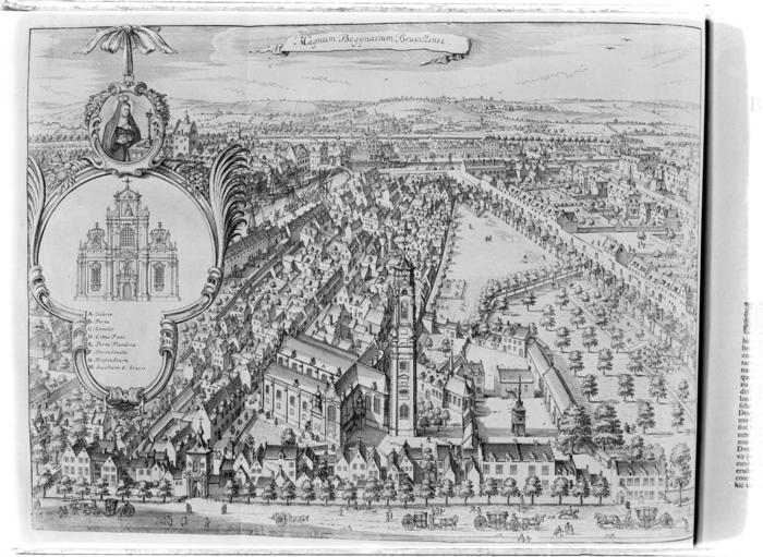 Lámina titulada: Magnum Begynasium Bruxellense, en el libro de Antoni Sandri, Choregraphia Sacra, tomo 3, 1664.

