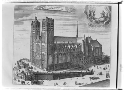 Lámina titulada: Basilica Bruxellensis S.S. Michaelis et Gudilae, en el libro de Antoni Sandri, Choregraphia Sacra, tomo 3, 1664.
 