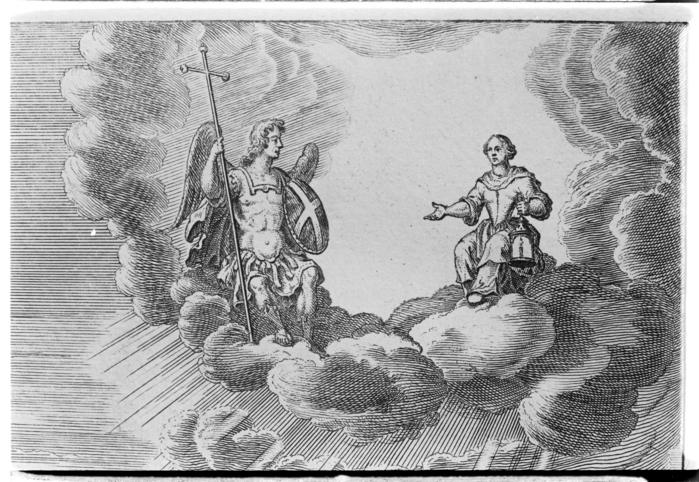 Detalle de la lámina titulada: Basilica Bruxellensis S.S. Michaelis et Gudilae, en el libro de Antoni Sandri, Choregraphia Sacra, tomo 3, 1664.
