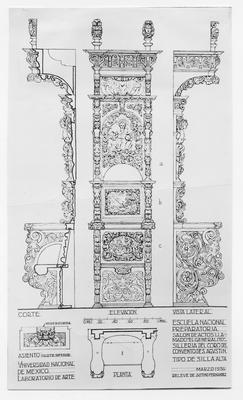 Dibujo de las caras de una silla alta del coro del Convento de San Agustín