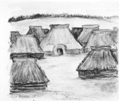 Paisaje con chozas